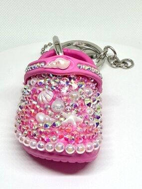 Pink Jeweled Mini Clog Keychain